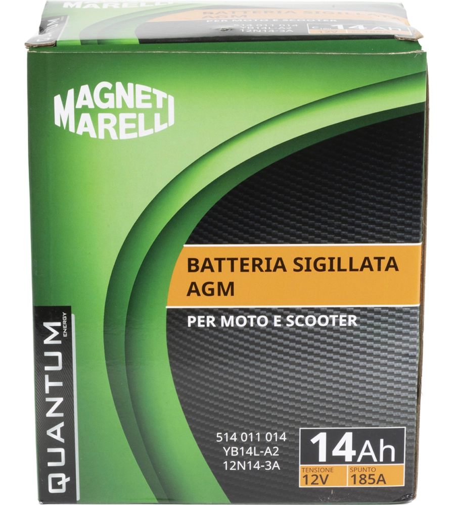 Magneti marelli batteria moto e scooter 14ah 12v 185a tecnologia agm sigillata polo positivo destro